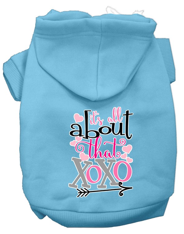 All About that XOXO Screen Print Dog Hoodie Baby Blue L